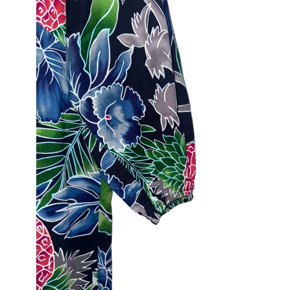 Hilo Hattie Womens Hawaiian Floral Print Dress 100% Cotton Short Puff Sleeves - Picture 4 of 5